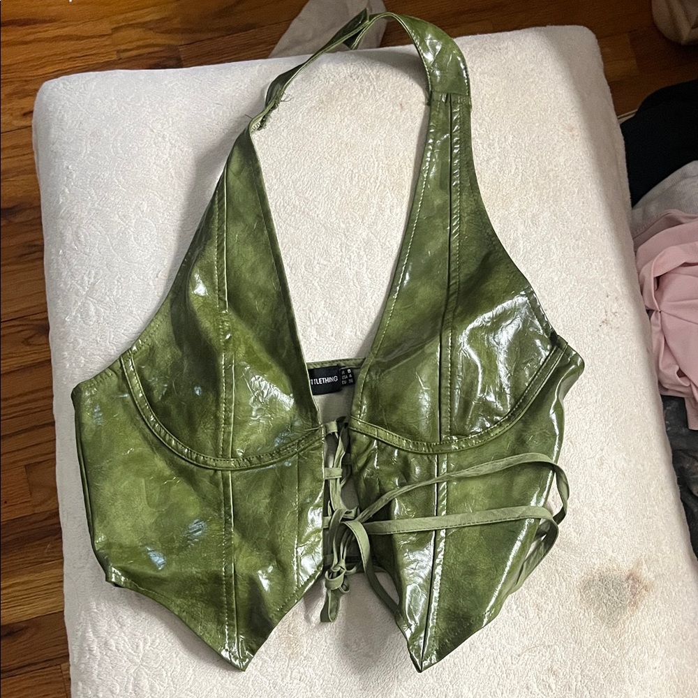 green leather halter top brand new